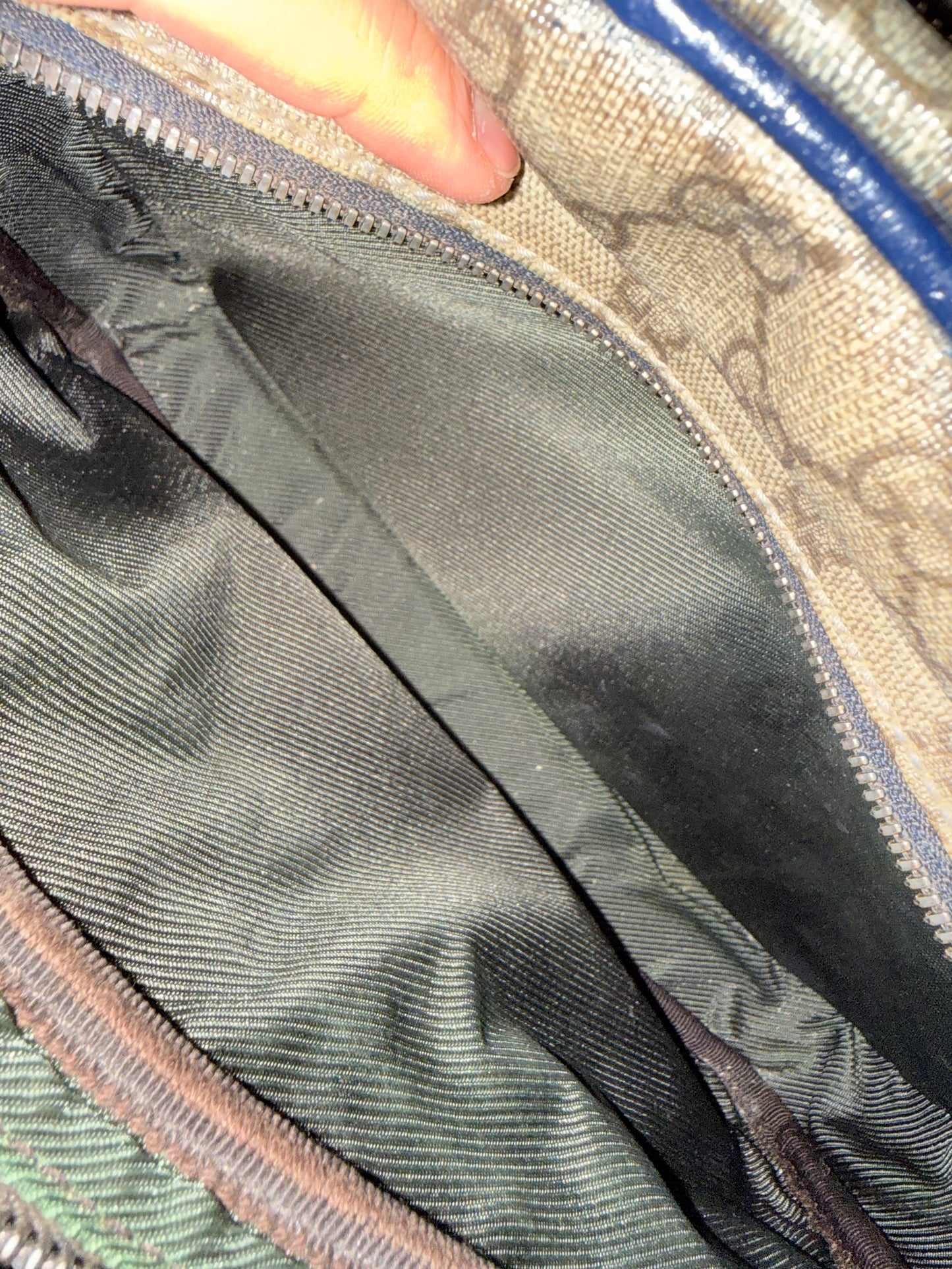 Gucci Beige GG Canvas Messenger Bag with Blue Trim