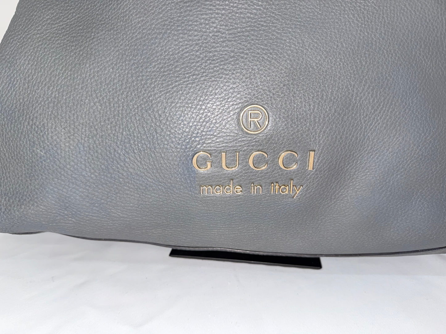 Gucci Gray Pebbled Leather Tote with Braided Shoulder Straps