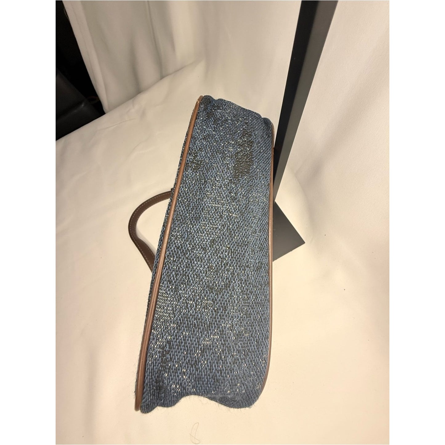MCM Denim Crystal Logo Mini Shoulder Bag in Blue and Brown