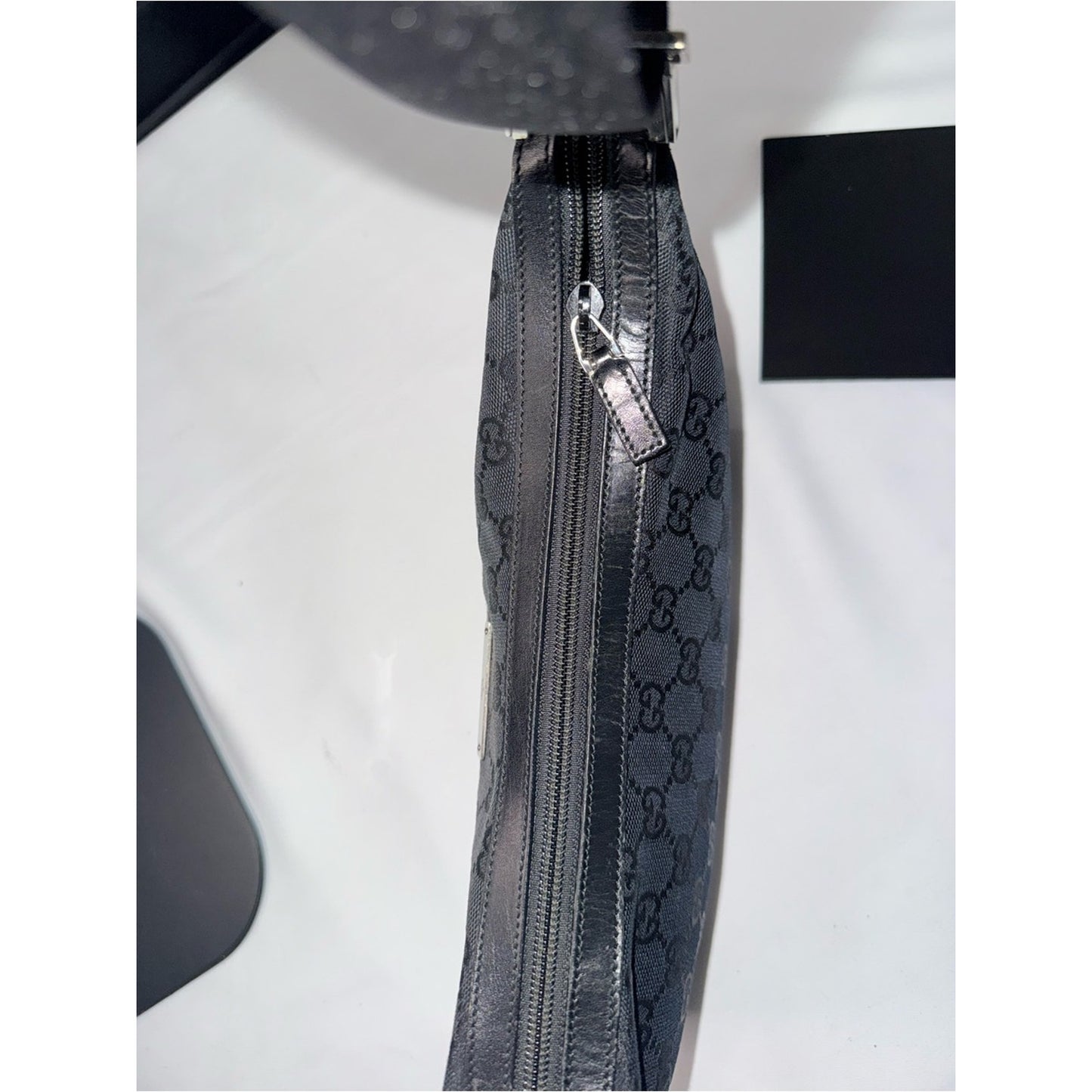 Gucci Black GG Logo Shoulder Bag with Silver Hardware