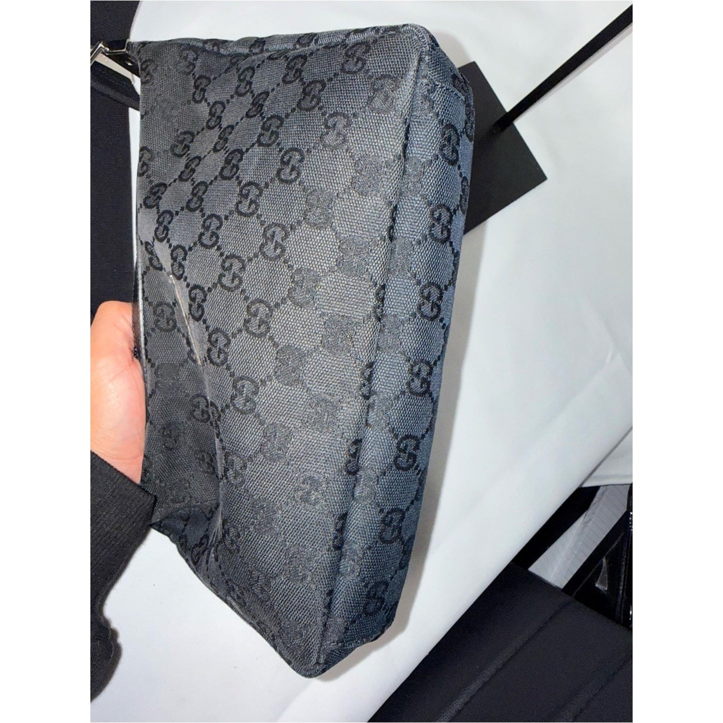 Gucci Black GG Logo Shoulder Bag with Silver Hardware