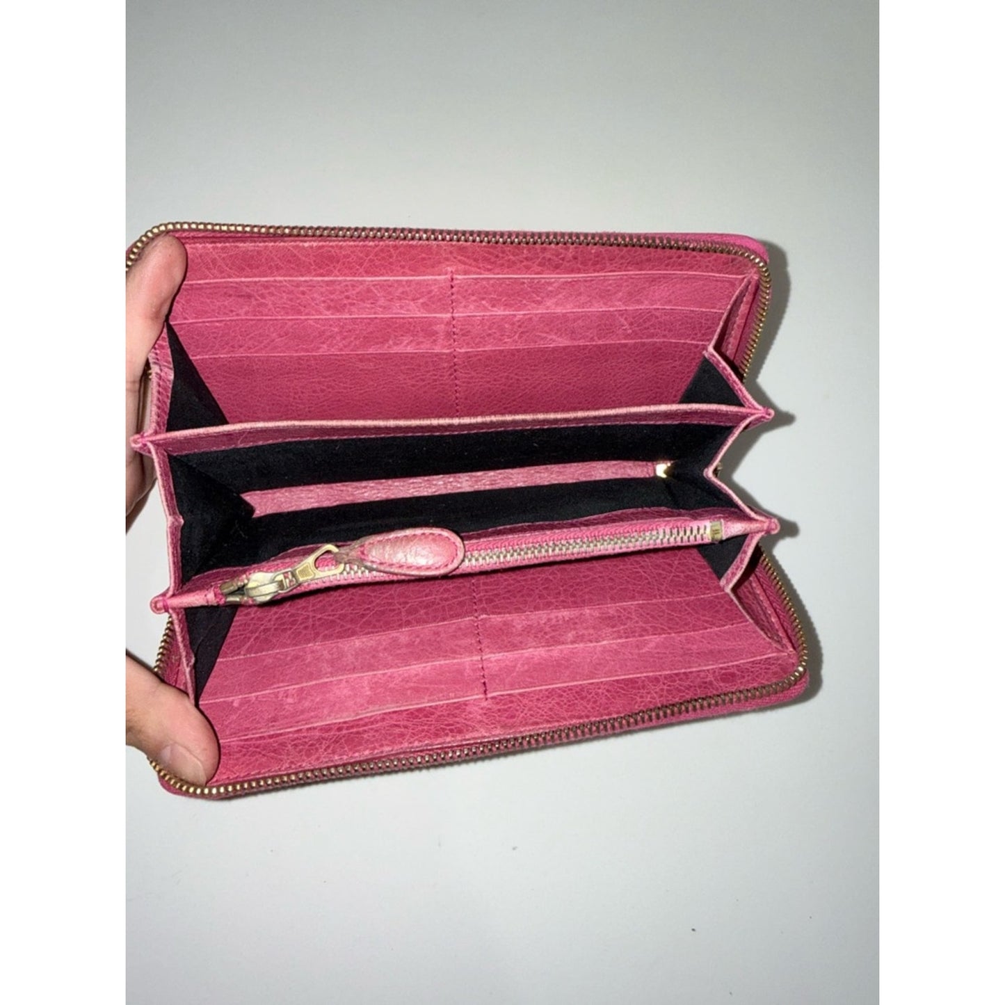 Balenciaga City Pink Zip-Around Leather Wallet
