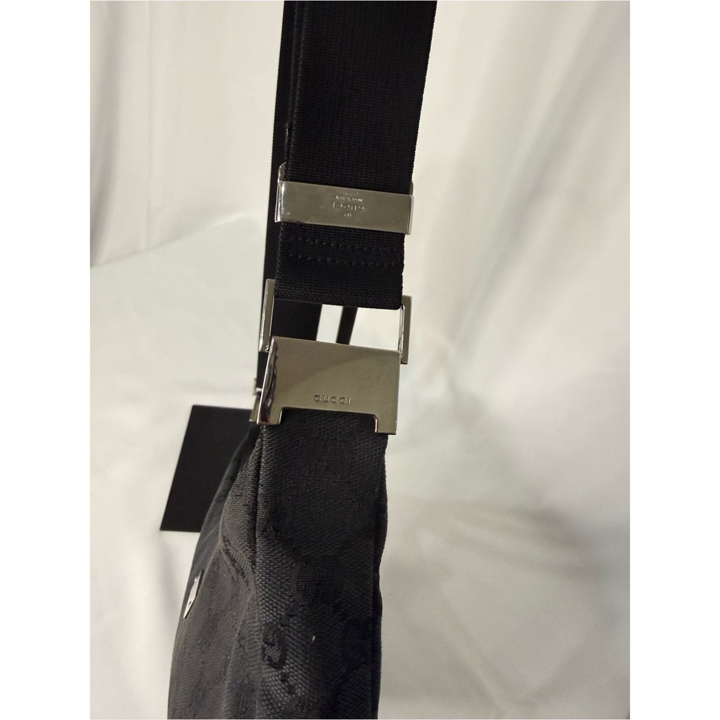 Gucci Black GG Logo Shoulder Bag with Silver Hardware