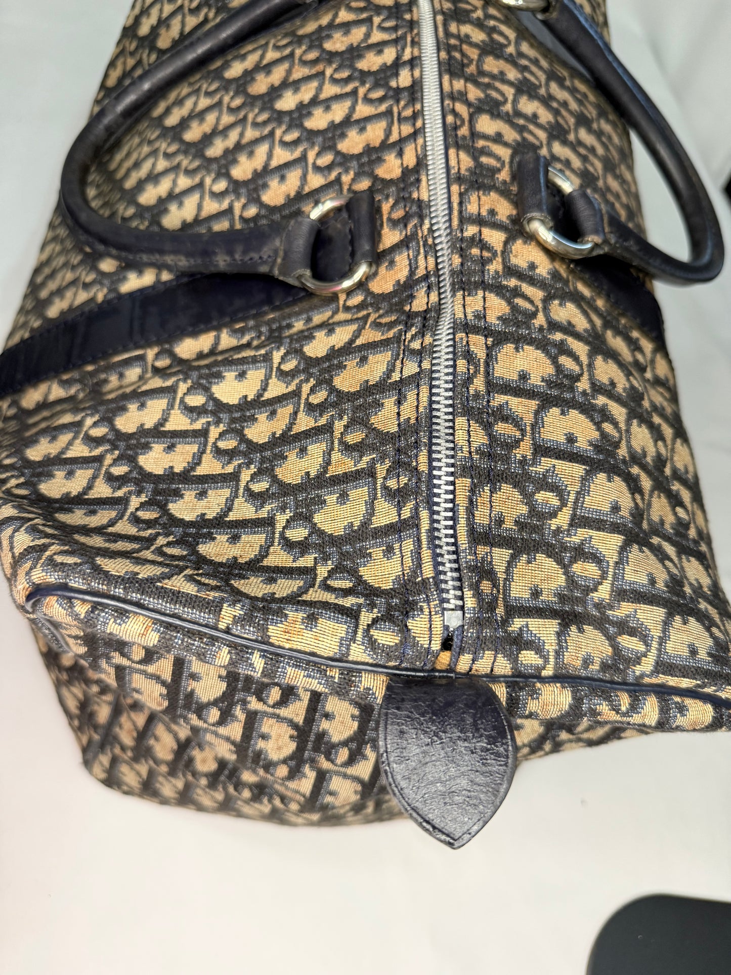 Dior Beige and Navy Trotter Monogram Duffel Bag 45