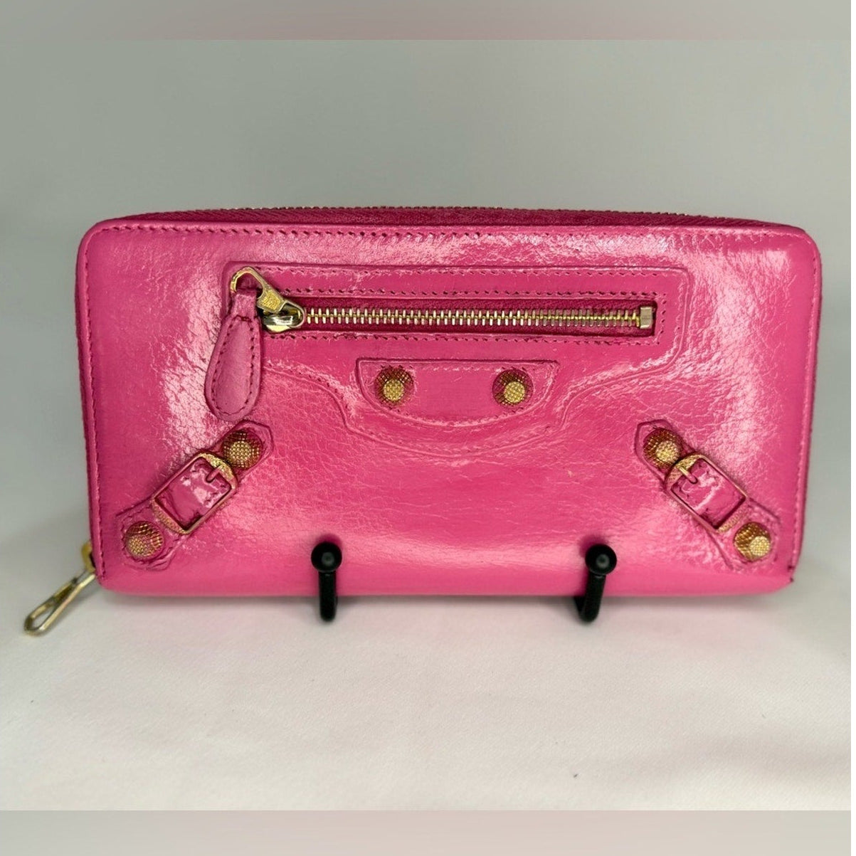 Balenciaga City Pink Zip-Around Leather Wallet
