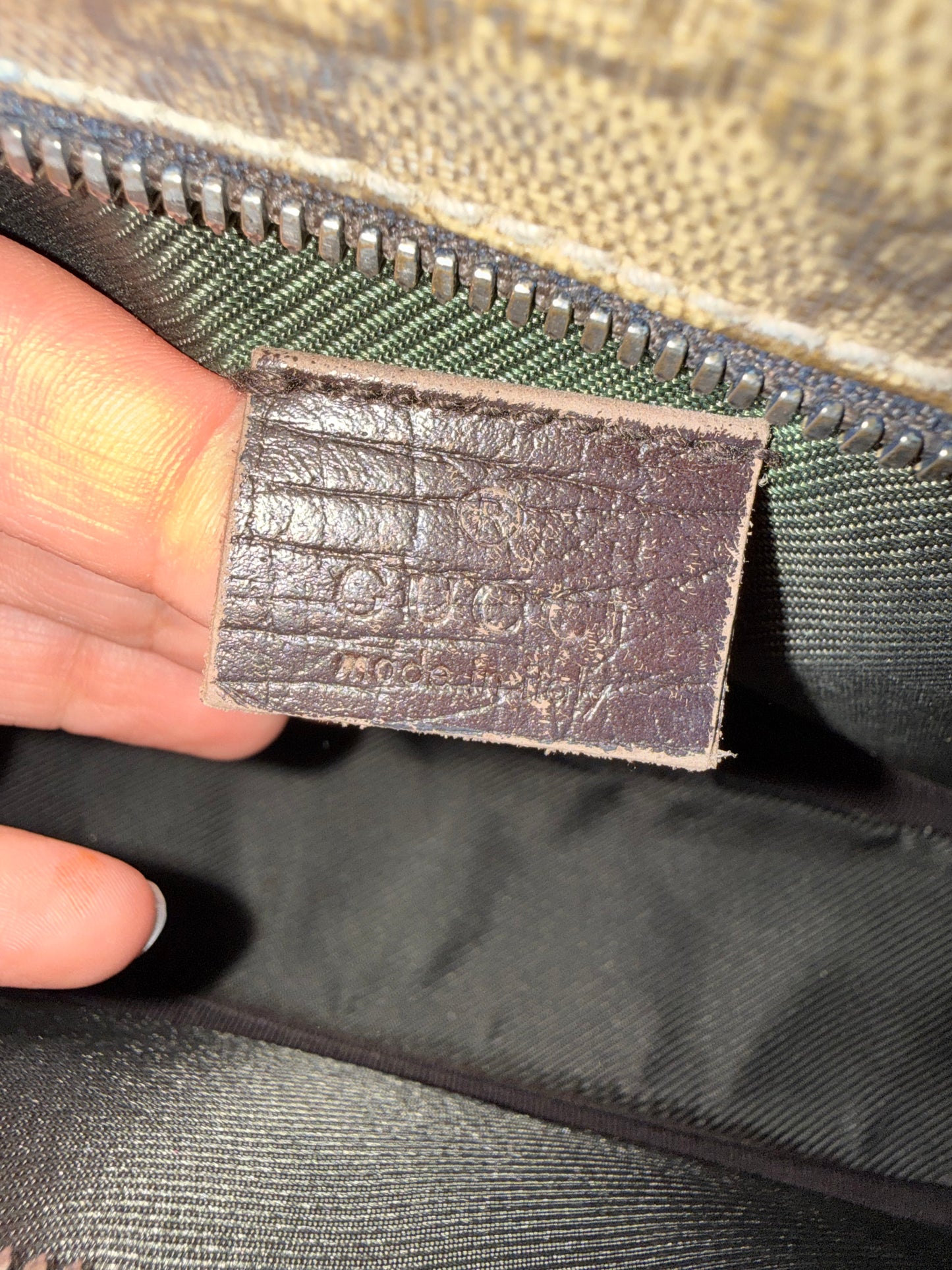 Gucci Beige GG Canvas Messenger Bag with Blue Trim