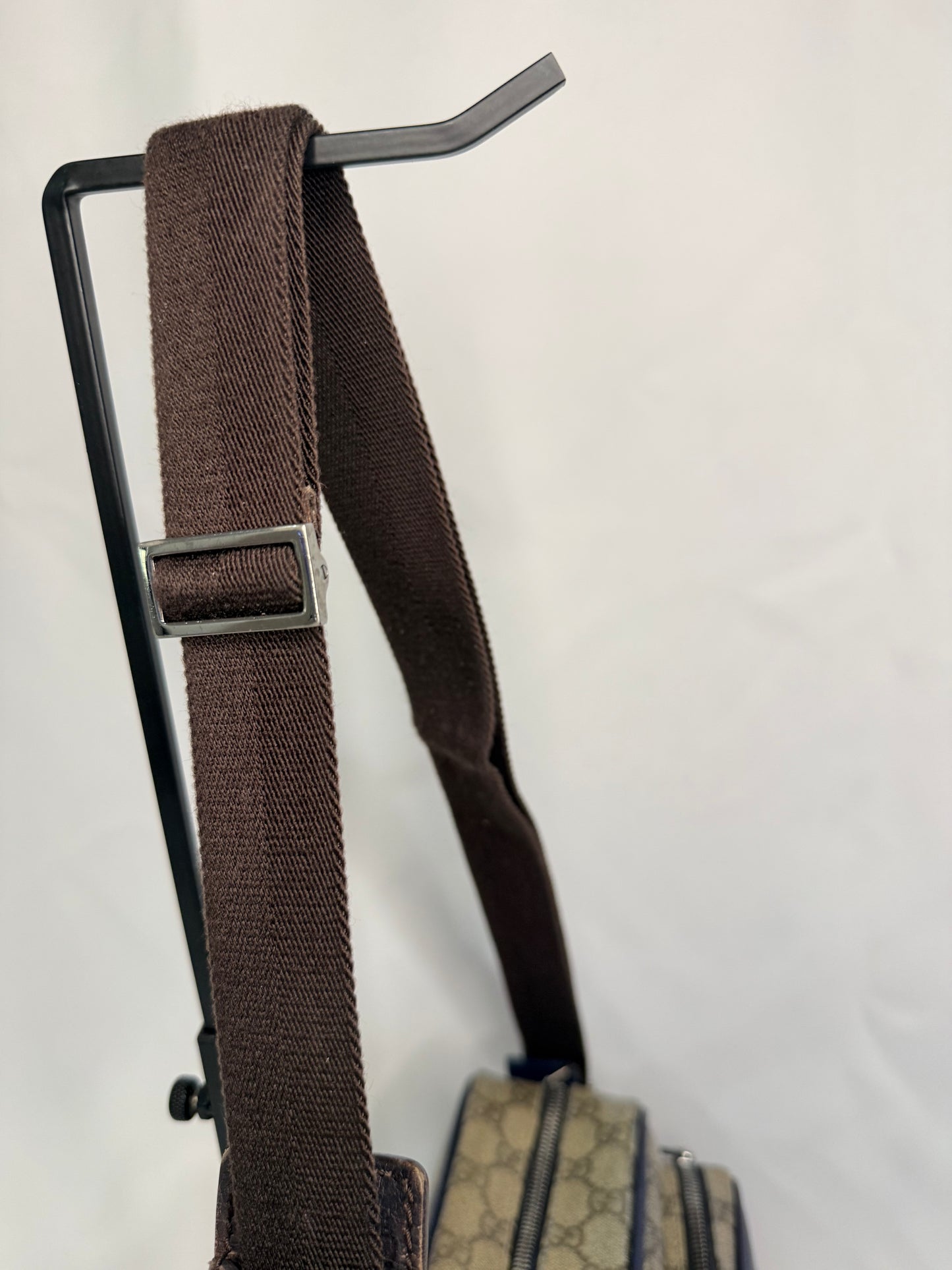 Gucci Beige GG Canvas Messenger Bag with Blue Trim