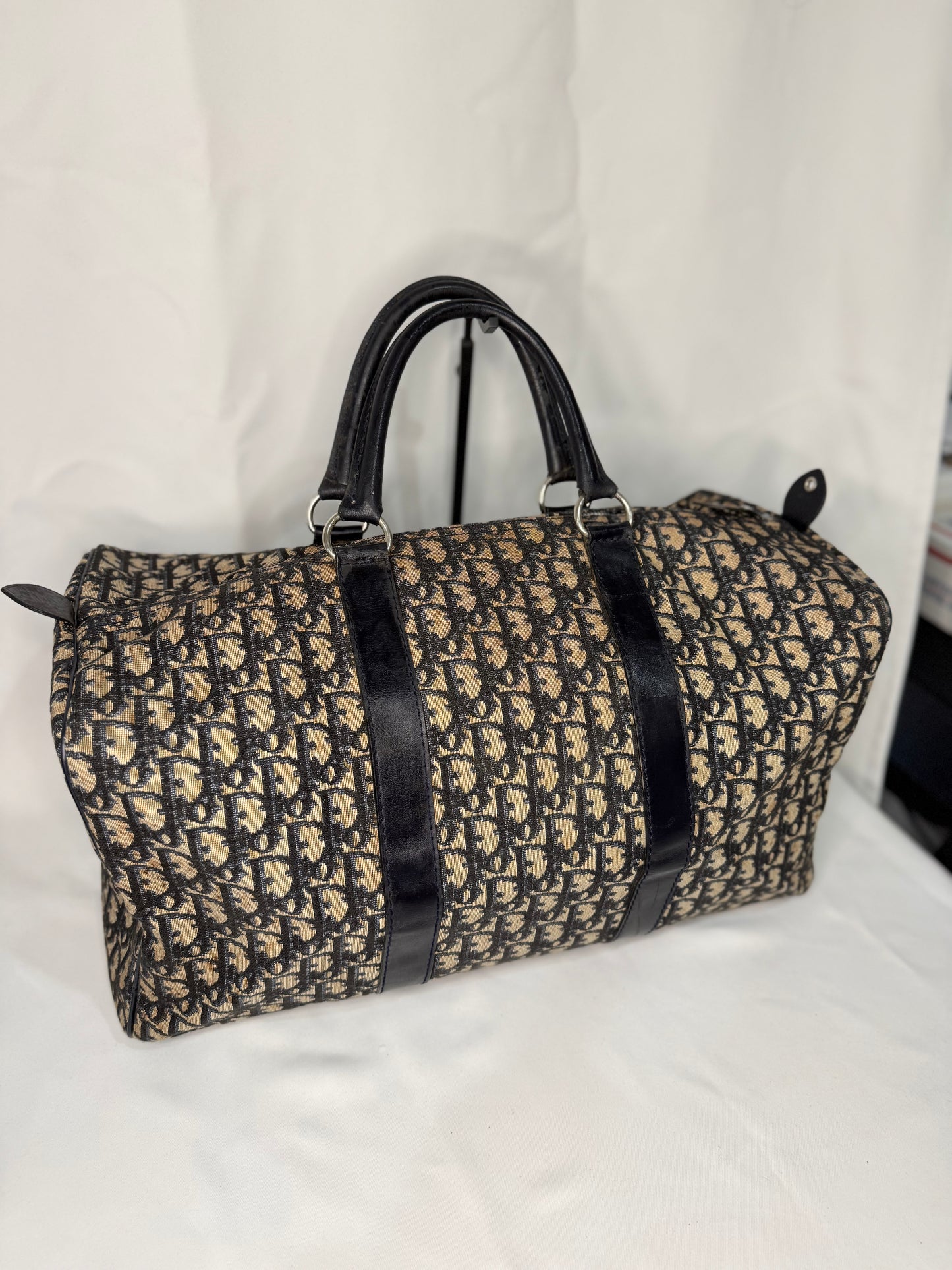 Dior Beige and Navy Trotter Monogram Duffel Bag 45