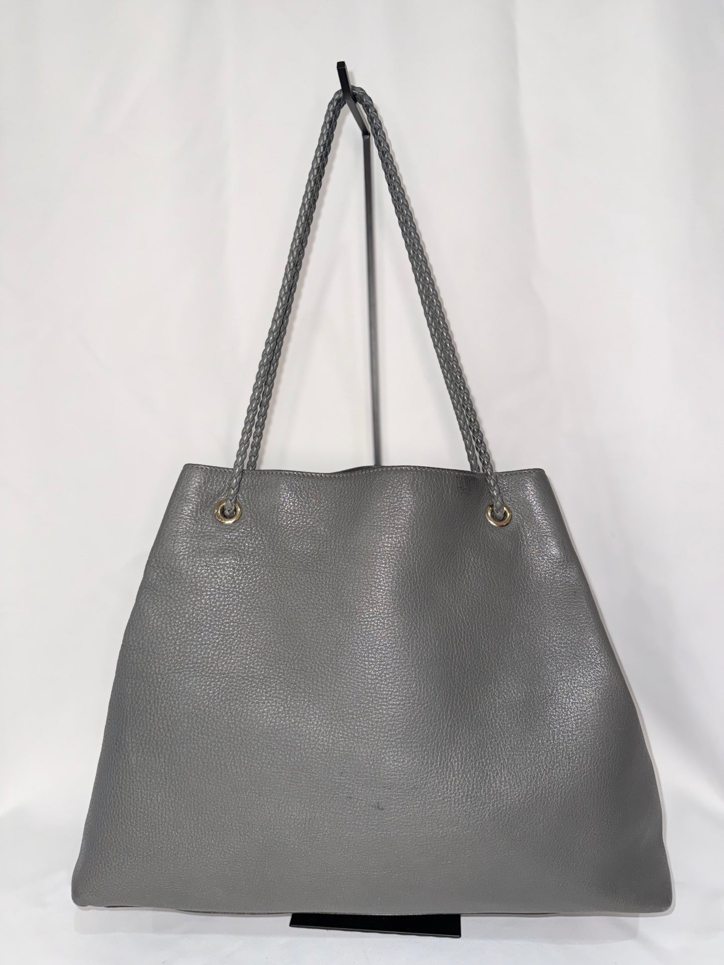 Gucci Gray Pebbled Leather Tote with Braided Shoulder Straps