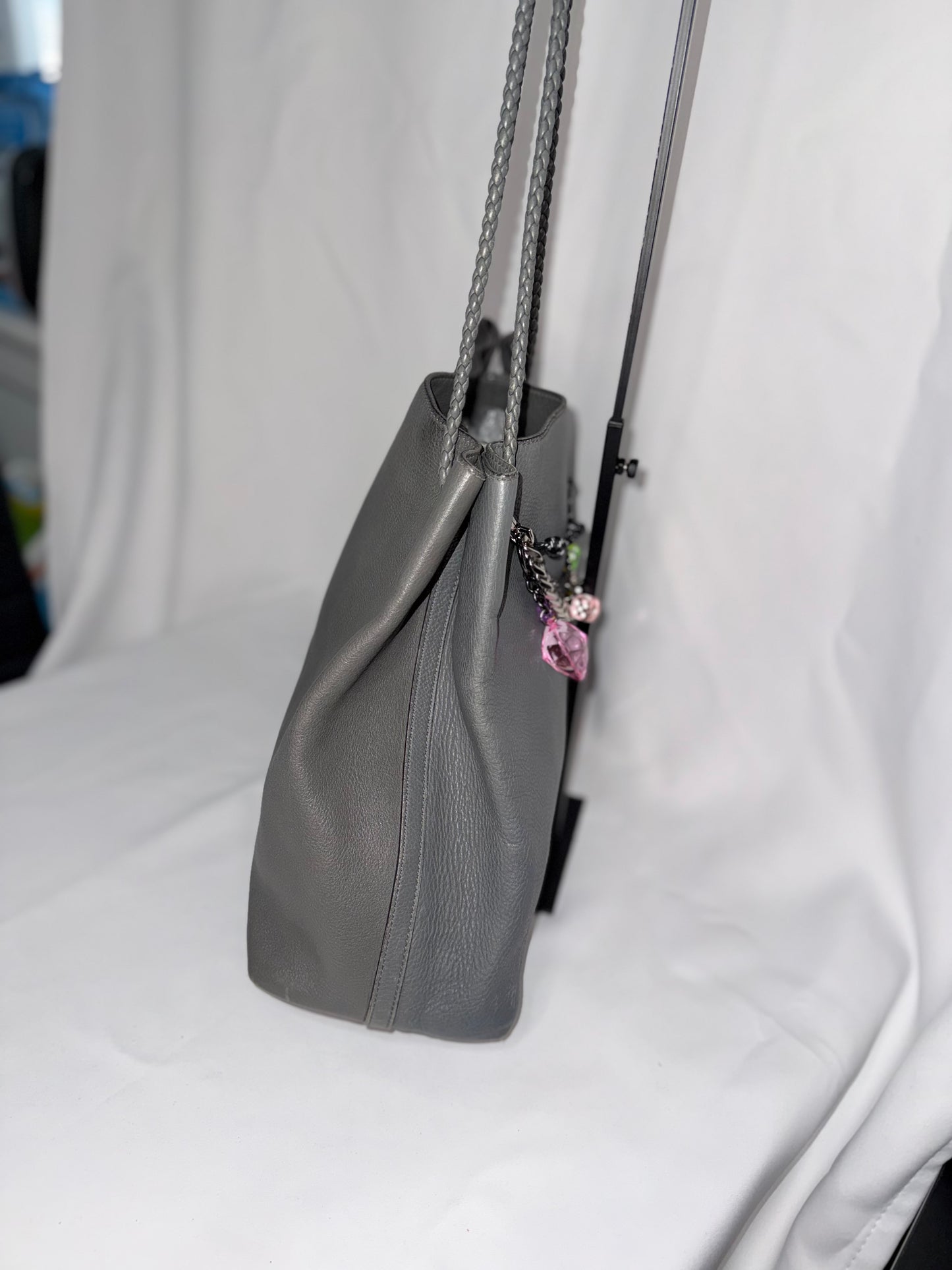 Gucci Gray Pebbled Leather Tote with Braided Shoulder Straps