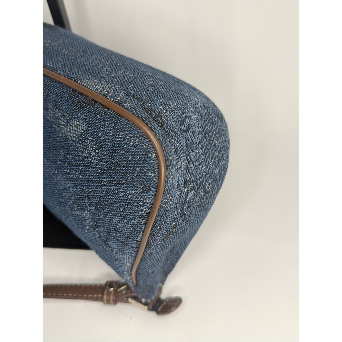 MCM Denim Crystal Logo Mini Shoulder Bag in Blue and Brown