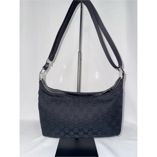 Gucci Black GG Logo Shoulder Bag with Silver Hardware